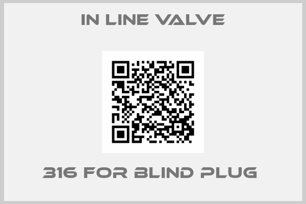 In line valve-316 FOR BLIND PLUG 