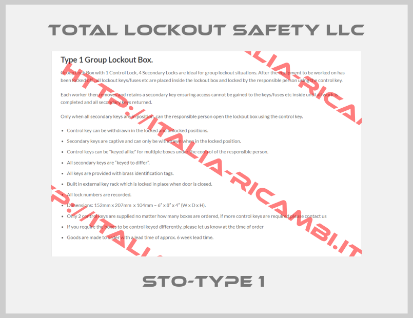 Total Lockout Safety Llc-STO-TYPE 1 