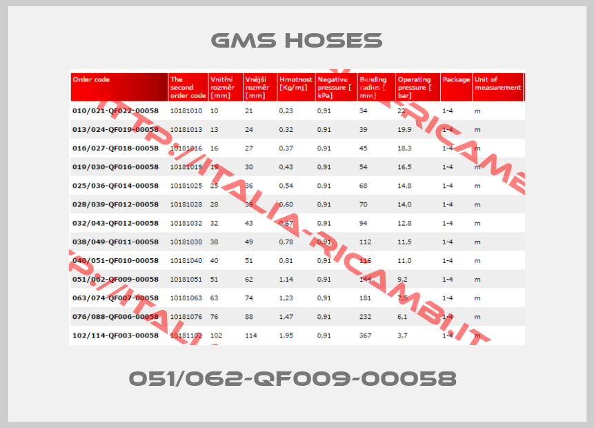 GMS hoses-051/062-QF009-00058 