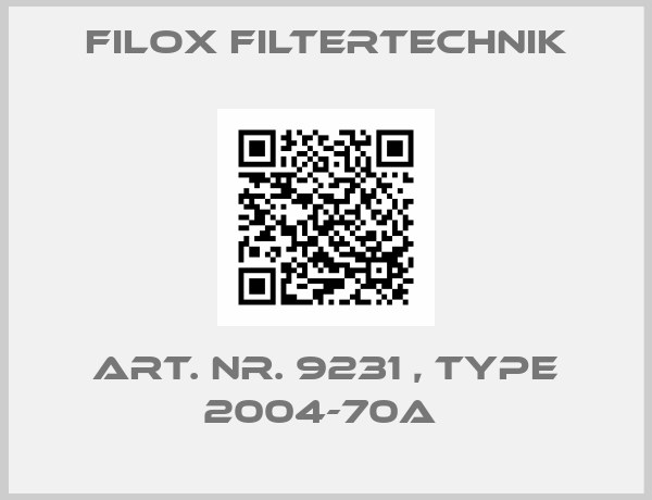Filox Filtertechnik-Art. Nr. 9231 , type 2004-70A 