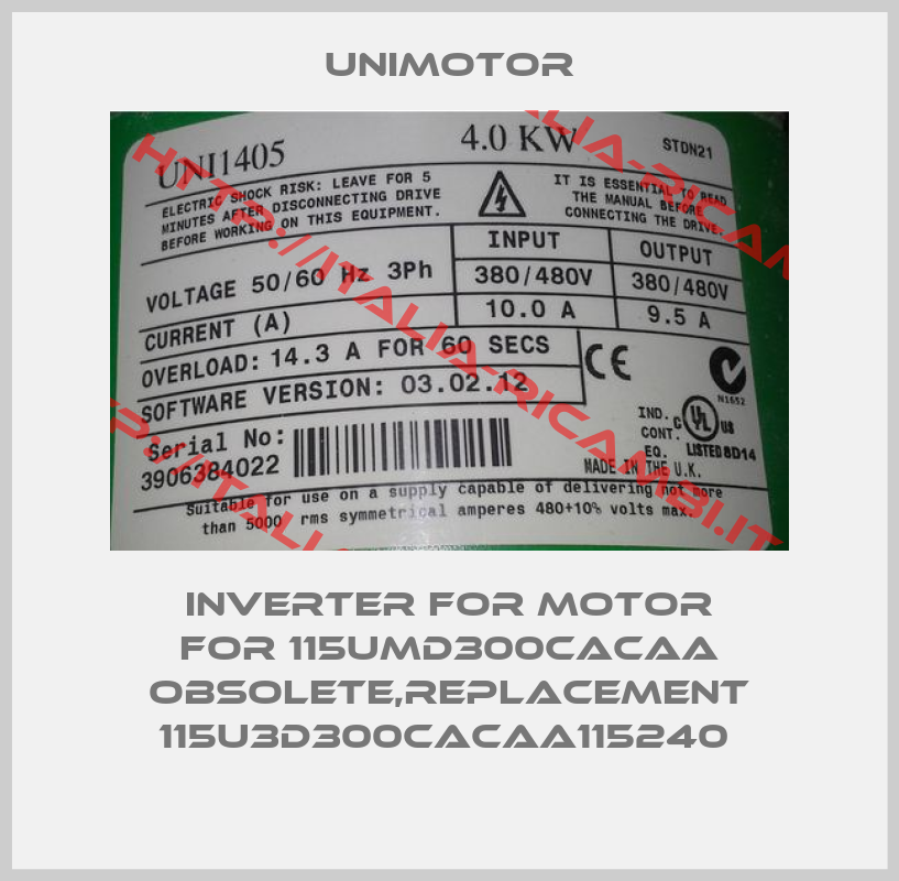 UNIMOTOR-Inverter For Motor For 115UMD300CACAA obsolete,replacement 115U3D300CACAA115240 