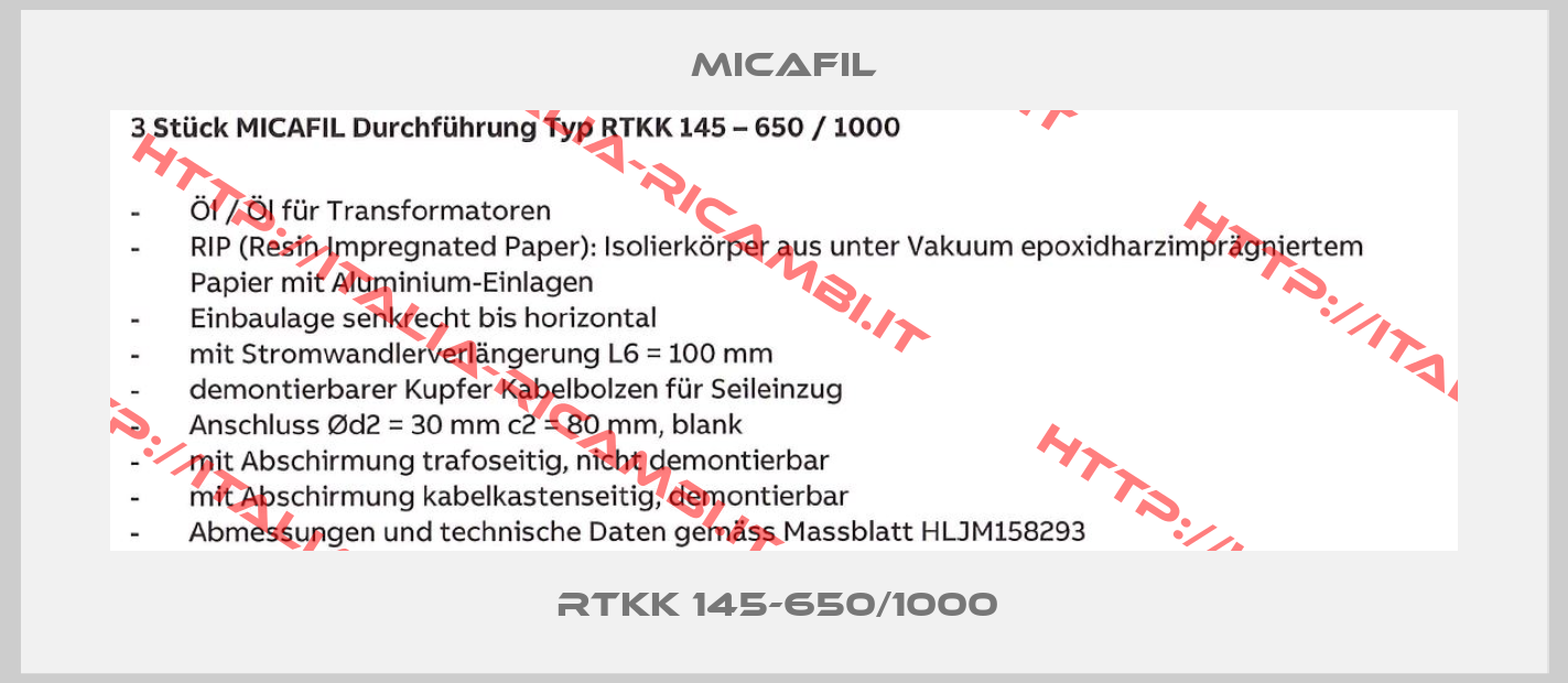 MICAFIL-RTKK 145-650/1000 