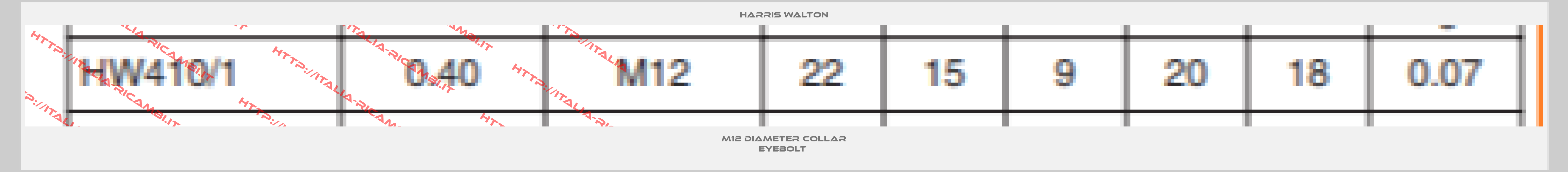 HARRIS WALTON-M12 Diameter Collar Eyebolt 