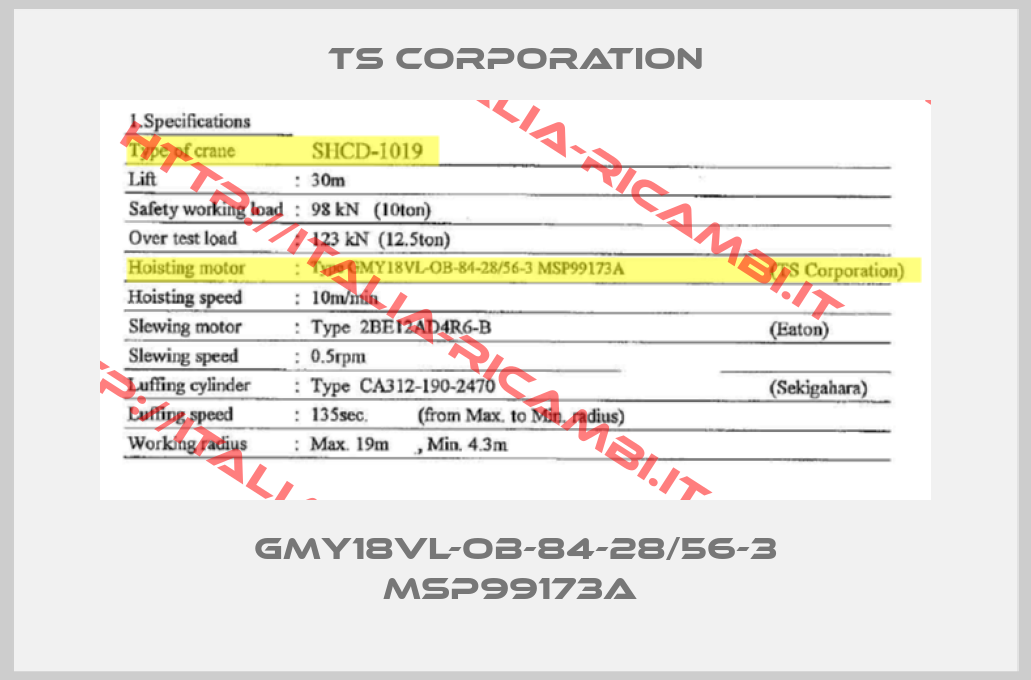 TS Corporation-GMY18VL-OB-84-28/56-3 MSP99173A 
