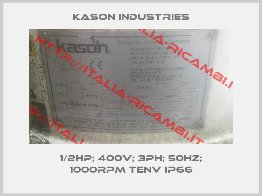 Kason Industries-1/2HP; 400V; 3Ph; 50Hz; 1000RPM TENV IP66