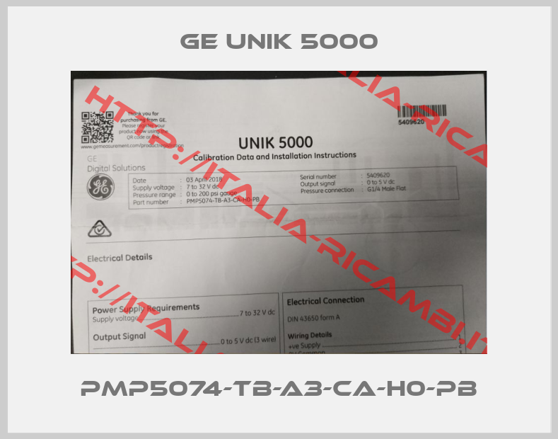 GE UNIK 5000-PMP5074-TB-A3-CA-H0-PB