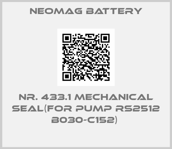 NEOMAG BATTERY-NR. 433.1 MECHANICAL SEAL(FOR PUMP RS2512 B030-C152) 
