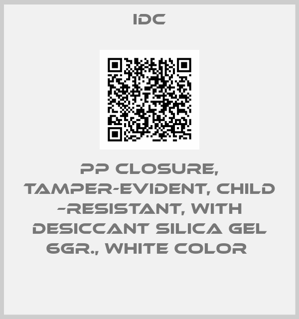 IDC-PP closure, tamper-evident, child –resistant, with desiccant silica gel 6gr., white color 