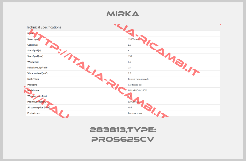 Mirka-283813,Type: PROS625CV