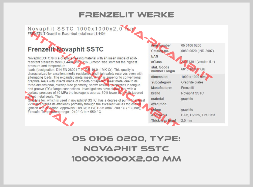 Frenzelit Werke-05 0106 0200, Type: Novaphit SSTC 1000x1000x2,00 mm