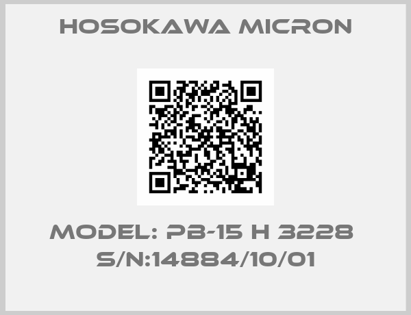 Hosokawa Micron-Model: PB-15 H 3228  S/N:14884/10/01
