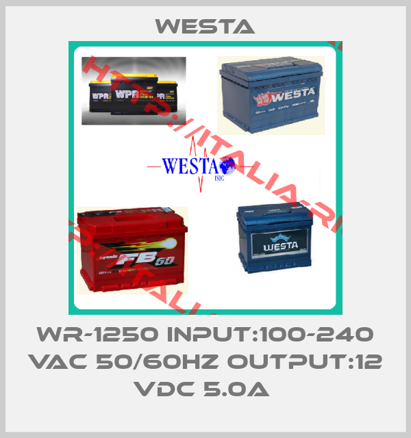 Westa-WR-1250 INPUT:100-240 VAC 50/60HZ OUTPUT:12 VDC 5.0A 