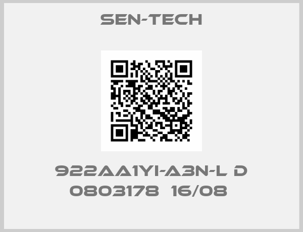 SEN-TECH-922AA1YI-A3N-L D 0803178  16/08 