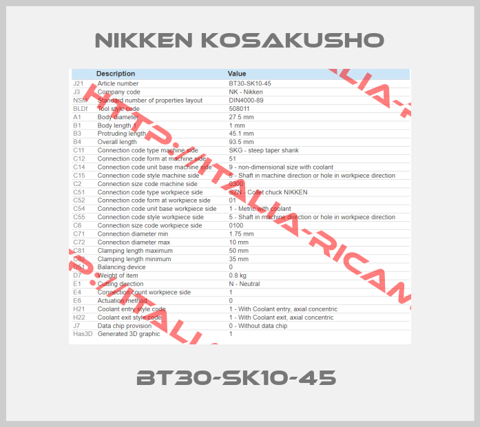 NIKKEN KOSAKUSHO-BT30-SK10-45 