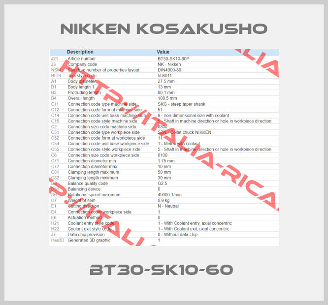 NIKKEN KOSAKUSHO-BT30-SK10-60 