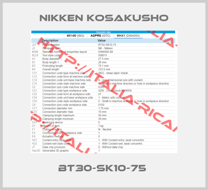 NIKKEN KOSAKUSHO-BT30-SK10-75 