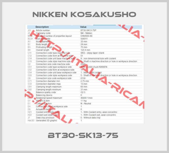 NIKKEN KOSAKUSHO-BT30-SK13-75 