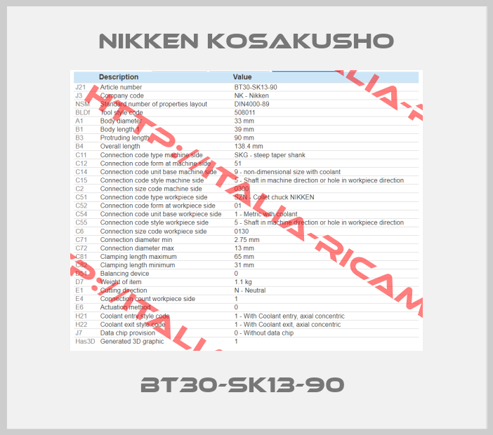 NIKKEN KOSAKUSHO-BT30-SK13-90 