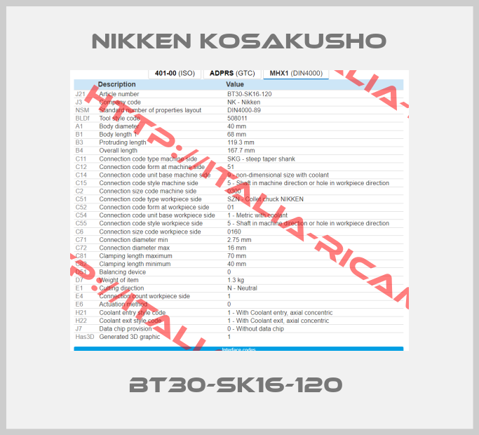 NIKKEN KOSAKUSHO-BT30-SK16-120 