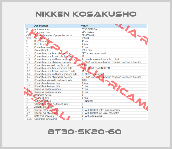 NIKKEN KOSAKUSHO-BT30-SK20-60 