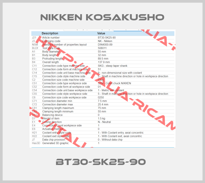 NIKKEN KOSAKUSHO-BT30-SK25-90 