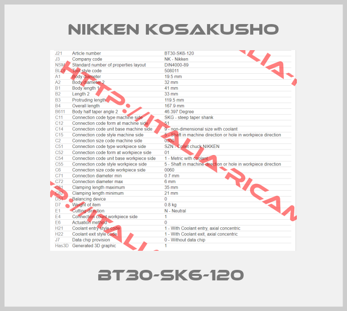 NIKKEN KOSAKUSHO-BT30-SK6-120 