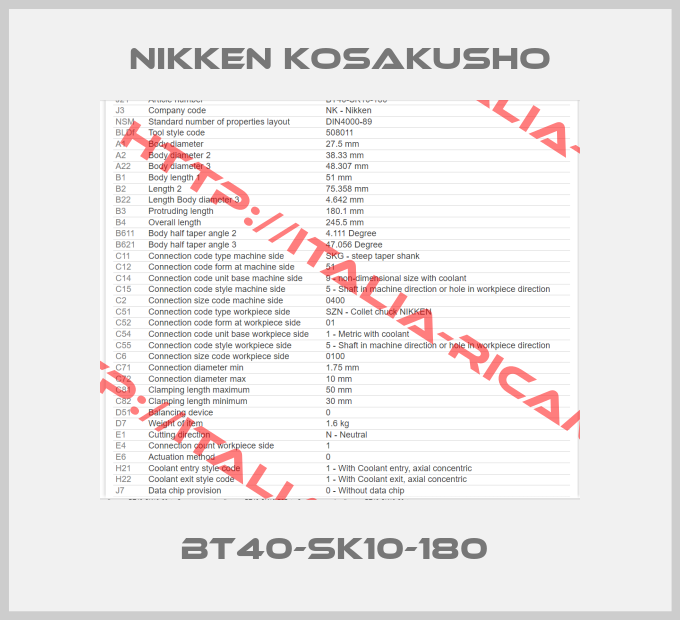 NIKKEN KOSAKUSHO-BT40-SK10-180 
