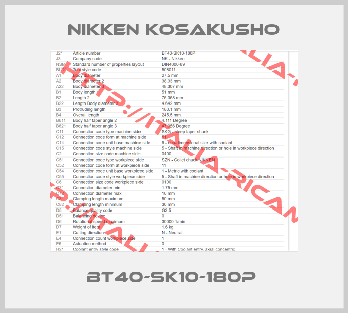 NIKKEN KOSAKUSHO-BT40-SK10-180P 