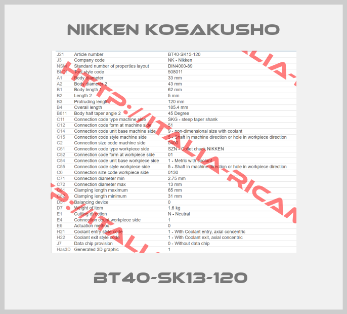 NIKKEN KOSAKUSHO-BT40-SK13-120 
