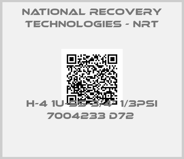 National Recovery Technologies - NRT-H-4 1U-SS-3/4'' 1/3PSI 7004233 D72 